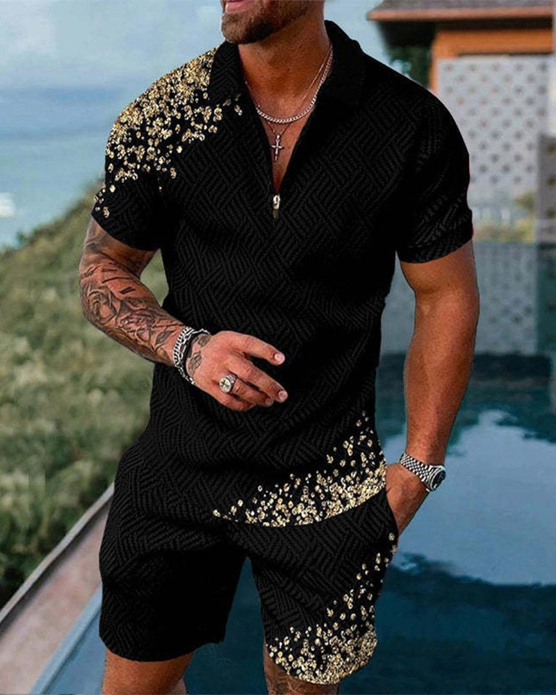 Men's Tracksuit Casual Summer Short Sleeve Polo Shirt and shorts Suit two-Piece Set Male Clothing Streetwear Clothes for Men