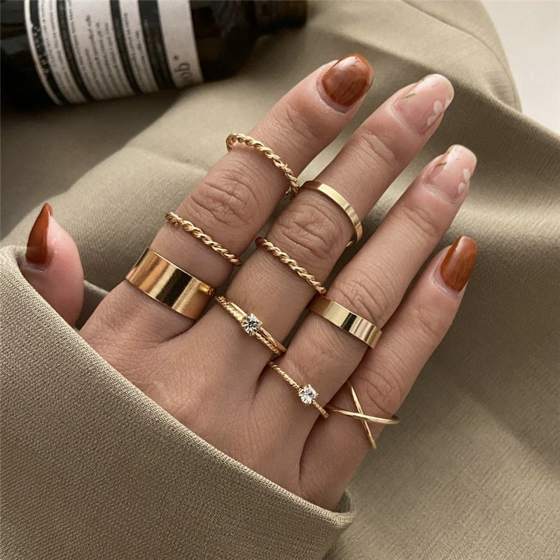 Boho Gold 22pcs Heart Rings Set For Women Vintage Geometric Cross Pearl Butterfly Finger Rings Women's 2022 Trendy Jewelry Gift