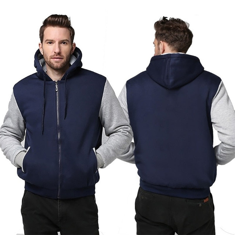 Winter Thicken Zipper Jackets for Men Fleece Hooded Streetwear Man Casual Warm Coats Long Sleeve Hooded Parkas Men's Clothes