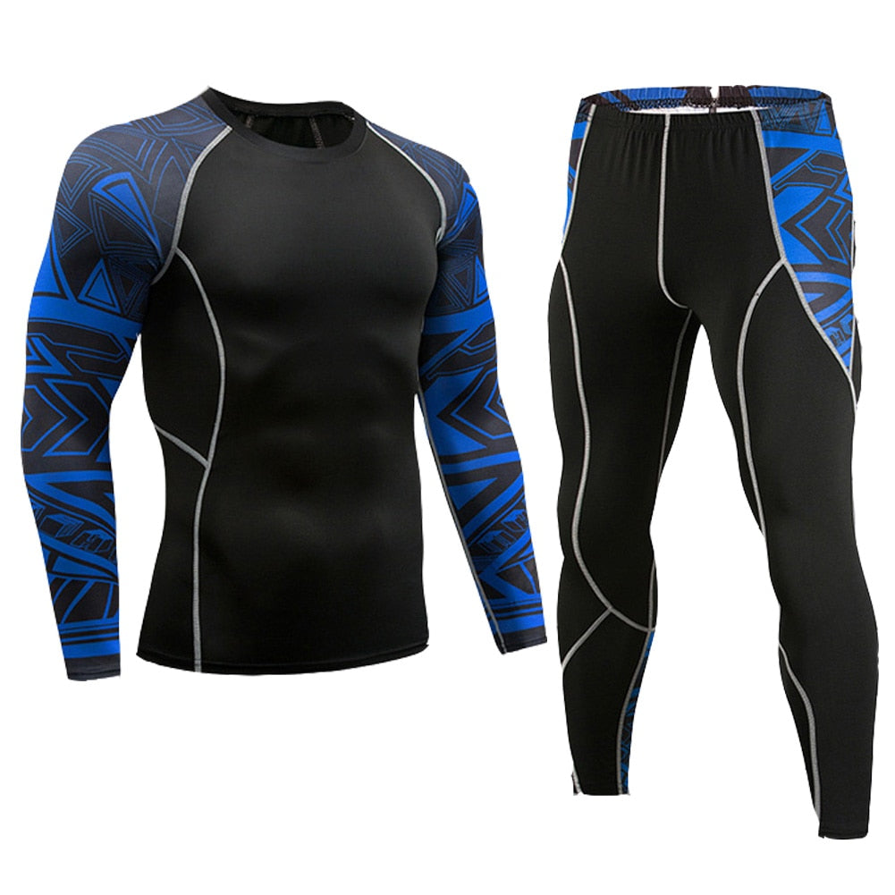 Mens Running Set Compression T-Shirt Pants Sport Long Sleeves T Shirts Fitness Rashguard Men Gym Leggings Clothes Tight Suit