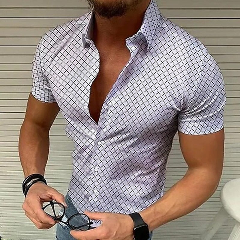 2022 Summer New Mens Vintage Plaid Shirt Fashion Casual Luxury Shirt Short Sleeve Hawaii Shirts For Men Blusas Camisa Masculina