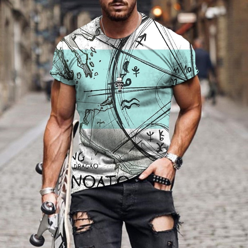 Summer New Men's Fashion T-shirt Stone Clock Like Harajuku 3D Printing Casual Sports T-shirt Round Neck Retro Short-sleeved Top