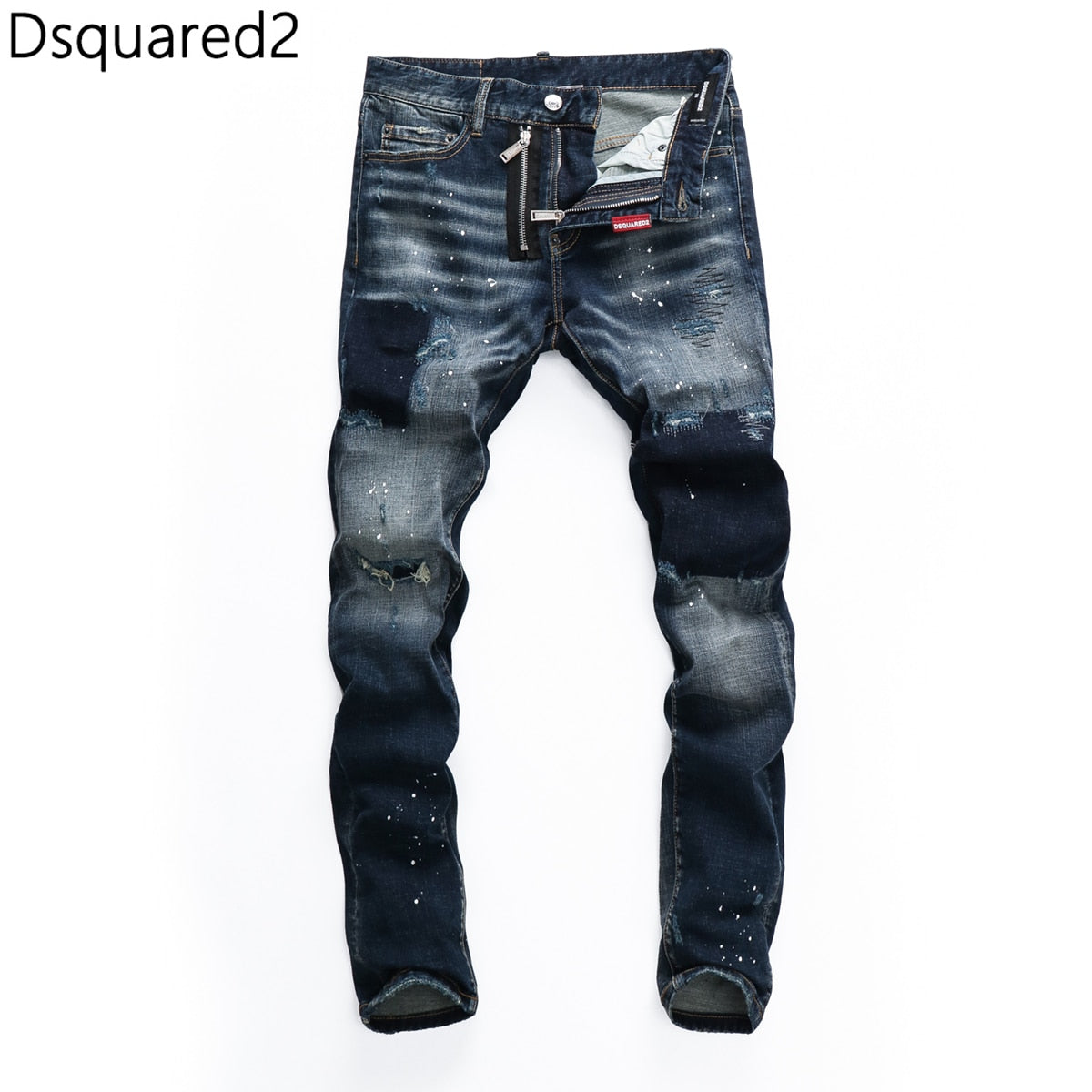 Dsquared2 jeans original quality dsq2 brand mens jeans Men straight denim trousers zipper Slim blue hole elastic jeans men