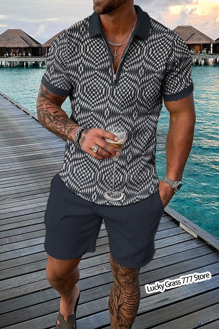 Summer Polo Shirts Shorts Set Men Luxury Brand Male Clothing Short-Sleeved Tracksuit Streetwear Casual Social T Shirt Lapel Suit