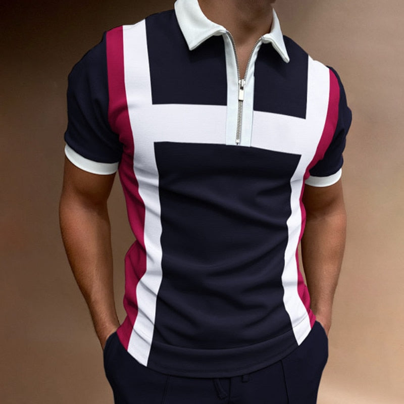 New Men Polo Shirts Summer High Quality Casual Brand Short Sleeve Solid Mens Shirts Turn-Down Collar Zippers TEES Tops Men 2022