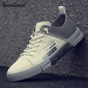 Susugrace Stylish Men Fashion Sneakers Four Seasons Casual Male Flats Footwear 2022 Designer PU Leather Shoes for Men Breathable