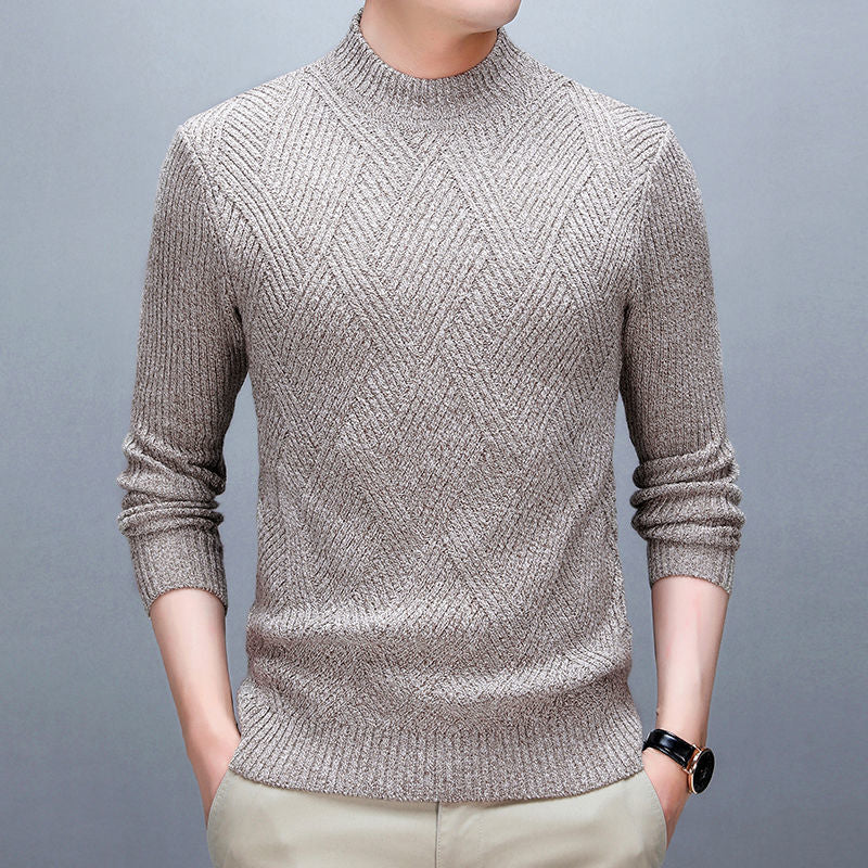 Stylish Solid Color Stand Collar Loose All-match Knitted Sweater Men Clothing 2022 Autumn New Casual Pullovers Warm Korean Tops