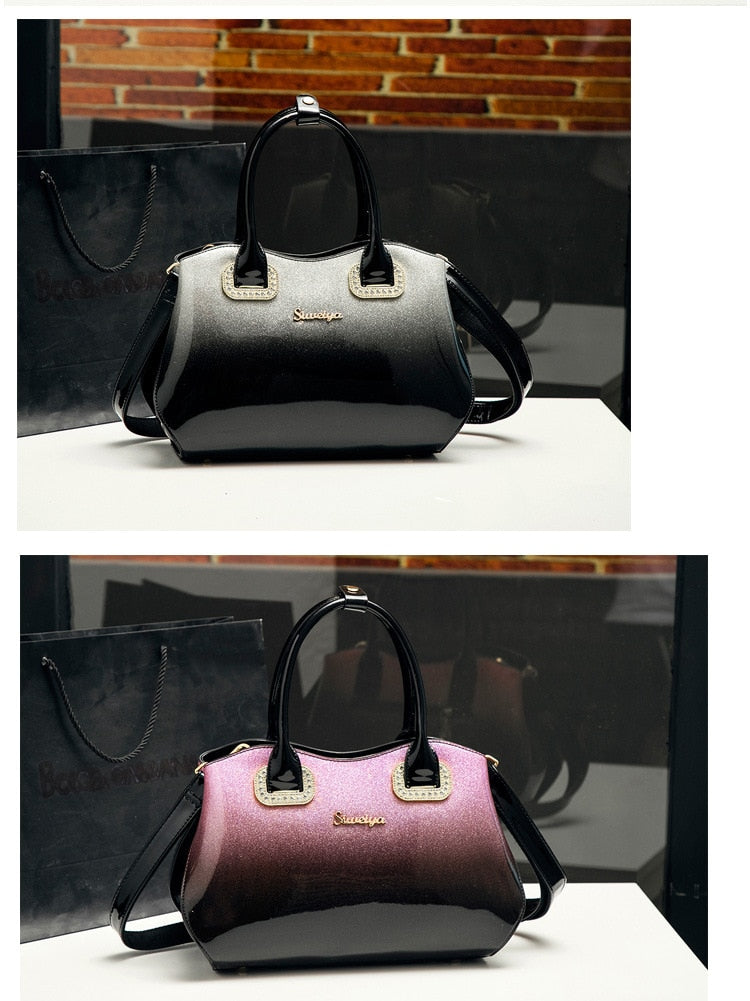 New arrival korean style simple pillow shoulder bags handbags women famous brands top handle bag patent leather messenger clutch