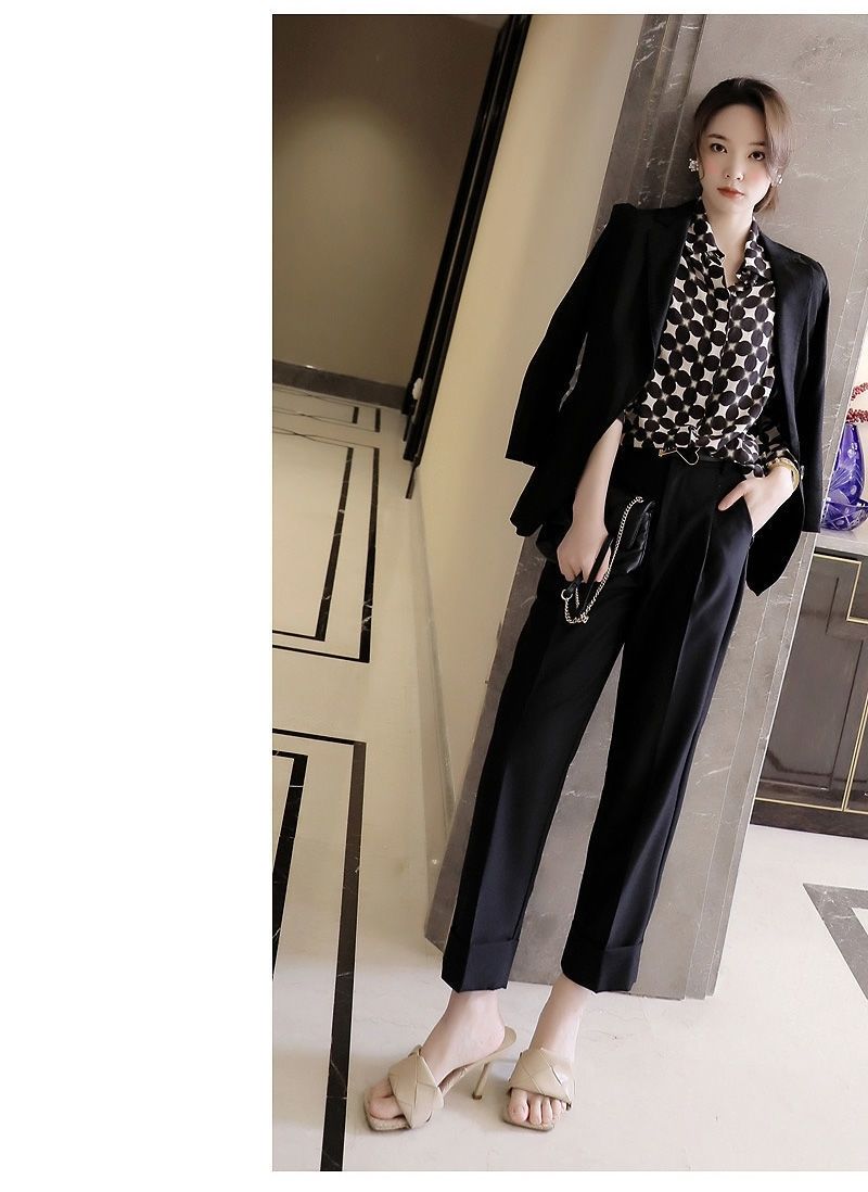 Office Lady Elegant Geometric Print Button Chiffon Shirt Spring Autumn 2022 Polo-Neck Long Sleeve Loose Blouse Women's Clothing