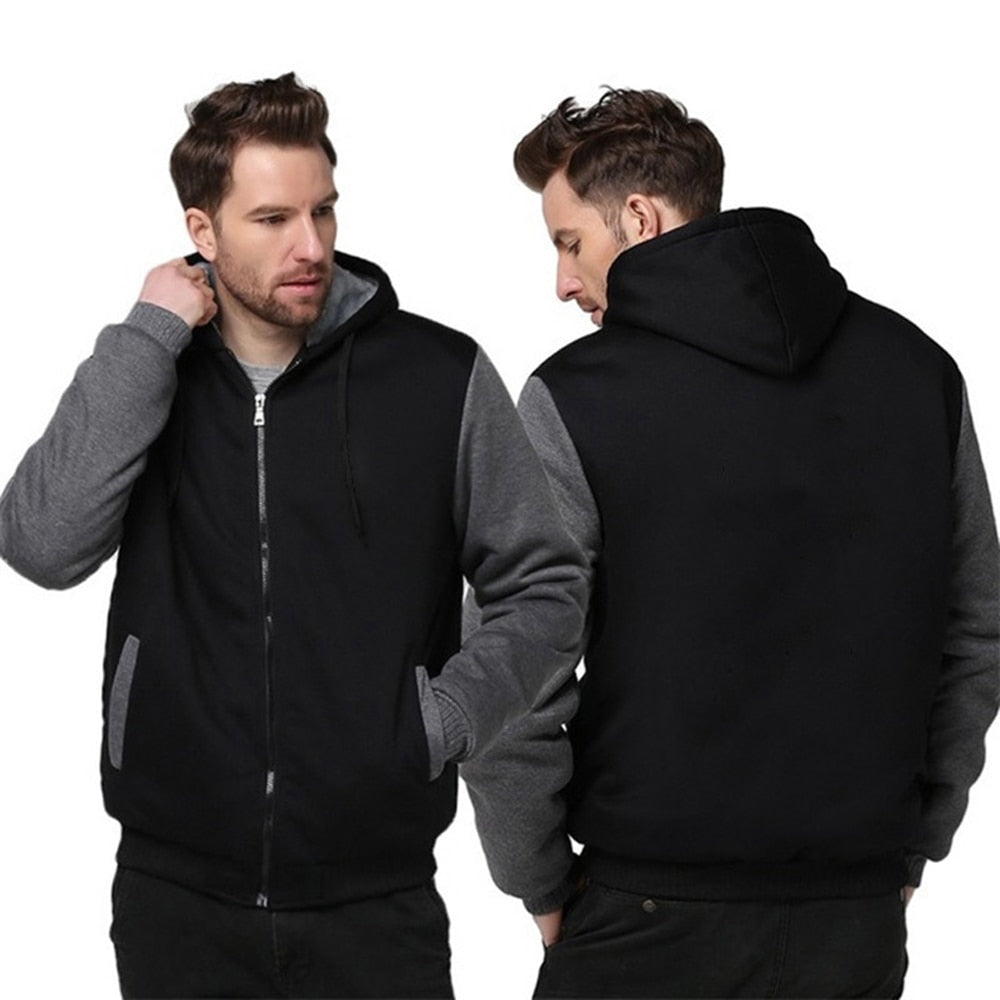 Winter Thicken Zipper Jackets for Men Fleece Hooded Streetwear Man Casual Warm Coats Long Sleeve Hooded Parkas Men's Clothes