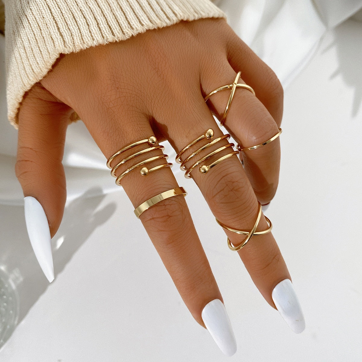 KOTiK Trendy Bohemian Midi Knuckle Ring Set For Women Gold Color Crystal Heart Flower Moon Geometric Finger Rings Jewelry Gifts