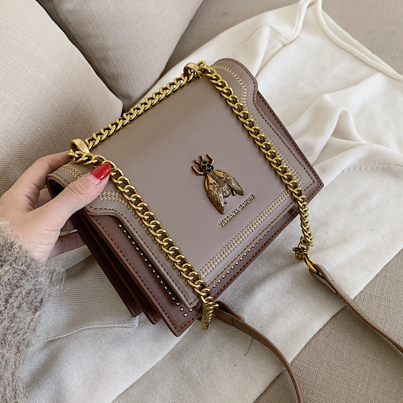 CGCBAG Luxury Brand Women Handbag 2022 New Retro Bee Female Shoulder Bag Simple High Quality Leather Designer Crossbody Bags