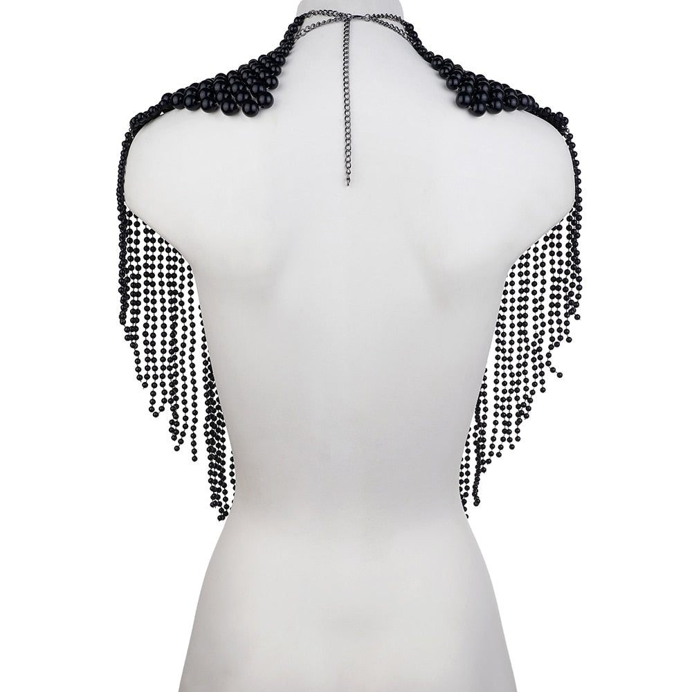 Women Pearl Shawl Necklaces Body Chain Sexy Beaded Collar Shoulder Pearl Bra Top Sweater Chain Wedding Dress Body Jewelry