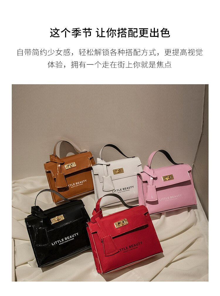 Women's new shiny leather handbag, solid color printing shoulder bag, women's fashion diagonal bag mobile phone bag cosmetic bag