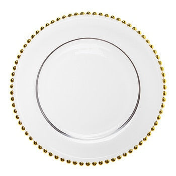 Restaurant Bone Porcelain Western Food Plate Decoration Plate Gold Lace Stamens Tableware Set Steak Plate Flat Bowl Soup Plate