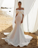 2022 Elegant Mermaid Stain Wedding Dress For Women Off The Shoulder Court Train Bridal Gowns Custom Made Robe De Mariée