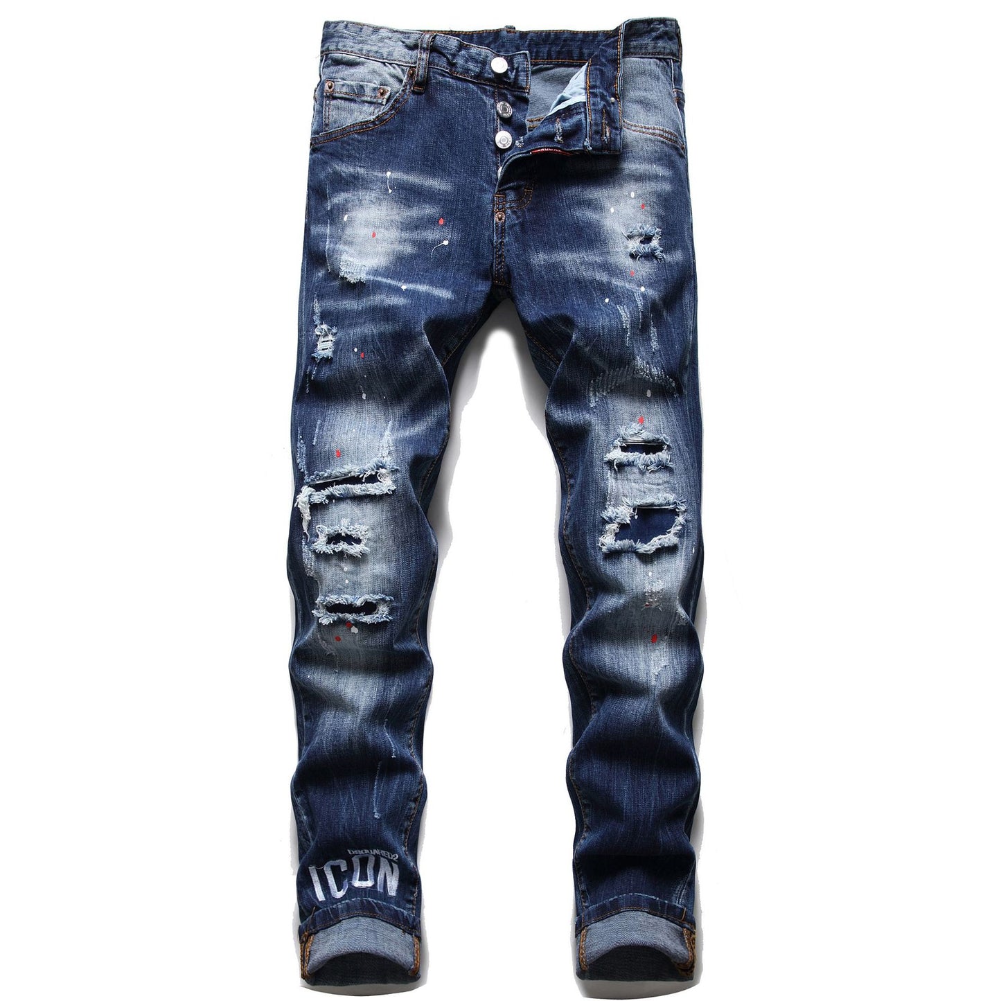 High Quality Fashion Stitching Jeans Slim Cotton Zipper Mid-Waist Casual Hip Hop Motorcycle Street Style Dtretch Pants