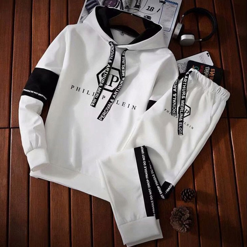 Men's Letter Printed Tracksuit Hooded Sweatshirt Sets Hip Hop Joggers Pullover Hoodies +Trouser Man Tops High Quality Streetwear