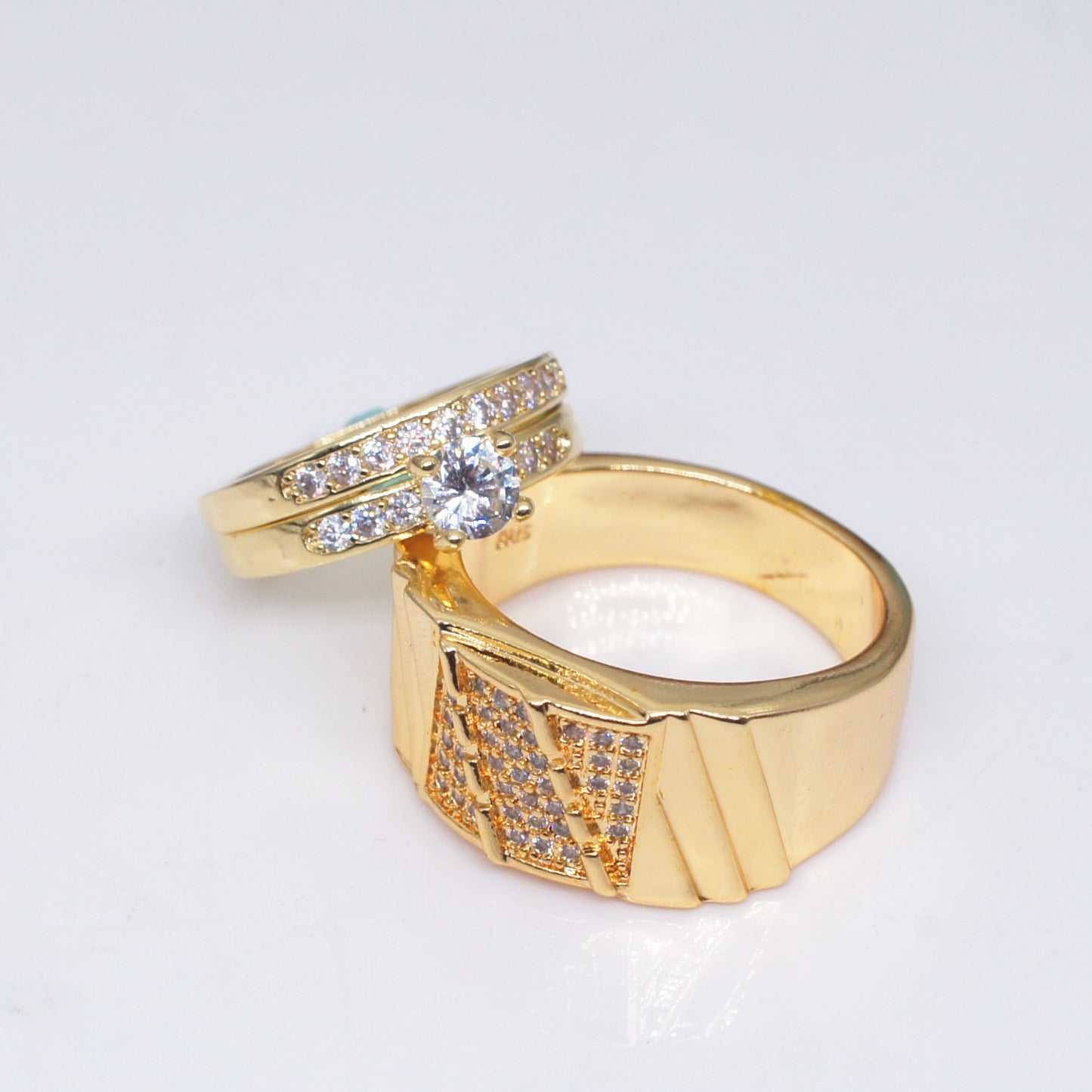 HOYON 18k yellow gold color couple ring set for wedding jewelry Diamond zircon set ring for men and women