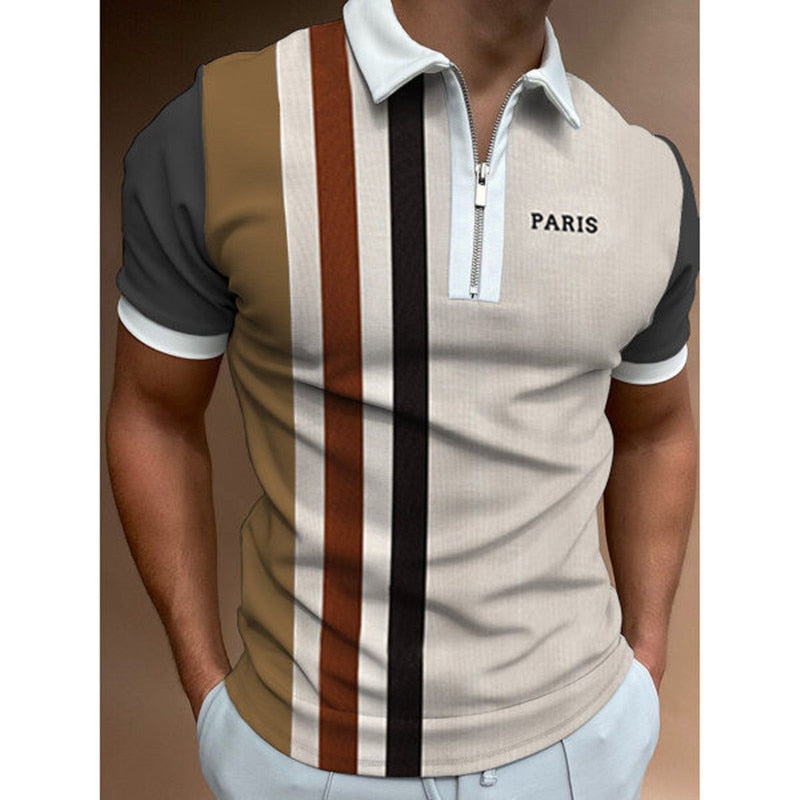 New Men Polo Shirts Summer High Quality Casual Brand Short Sleeve Solid Mens Shirts Turn-Down Collar Zippers TEES Tops Men 2022