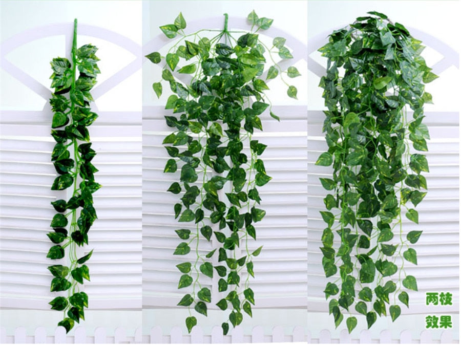 90cm Artificial Vine Plants Hanging Ivy Green Leaves Garland Radish Seaweed Grape Fake Flowers Home Garden Wall Party Decoration