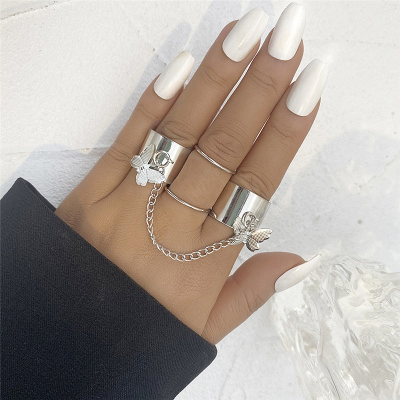 Boho Gold 22pcs Heart Rings Set For Women Vintage Geometric Cross Pearl Butterfly Finger Rings Women's 2022 Trendy Jewelry Gift