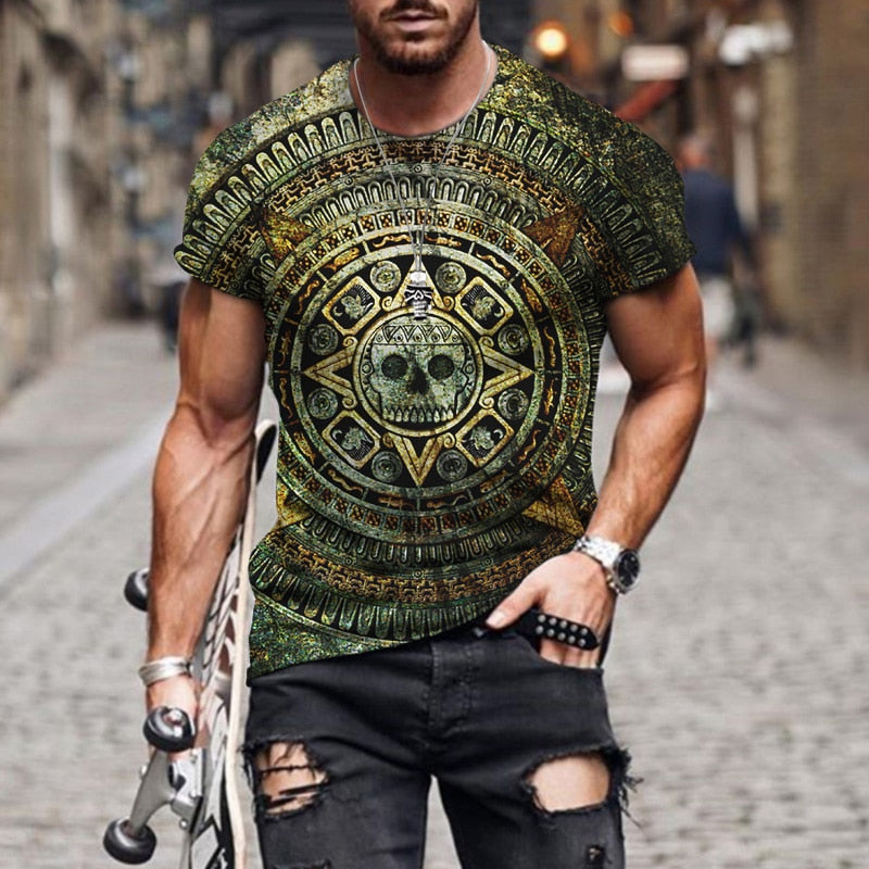 Summer New Men's Fashion T-shirt Stone Clock Like Harajuku 3D Printing Casual Sports T-shirt Round Neck Retro Short-sleeved Top