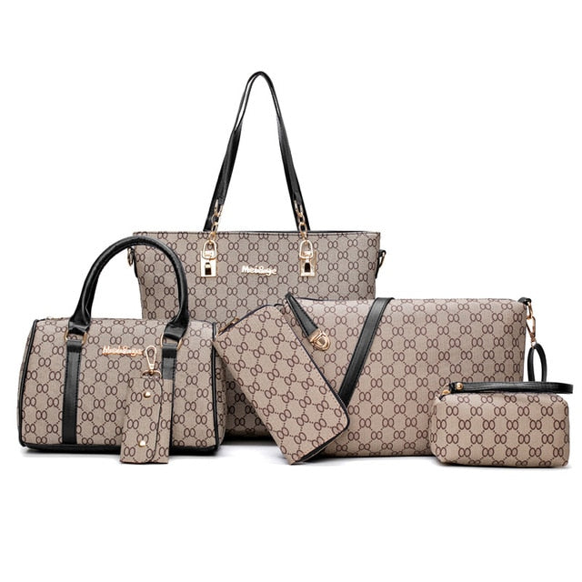 Women Handbag Leather Shoulder Bags Fashion Totes Female Purse Six-Piece Set Designer Brand Large Capacity Casual High Quality