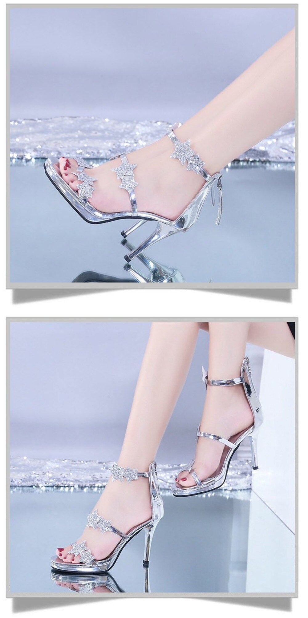 Ladies High Heel Shoes Elegant Shoes Glitter Shinning Shoes Star and Heart Pattern Shoes Party Shoes women’s fashion High heels