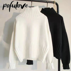 Turtleneck Pullover Sweater Knitted Sweaters Jumpers Soft White Black Sweater Women Dropshipping Loose Fit Autumn and Winter