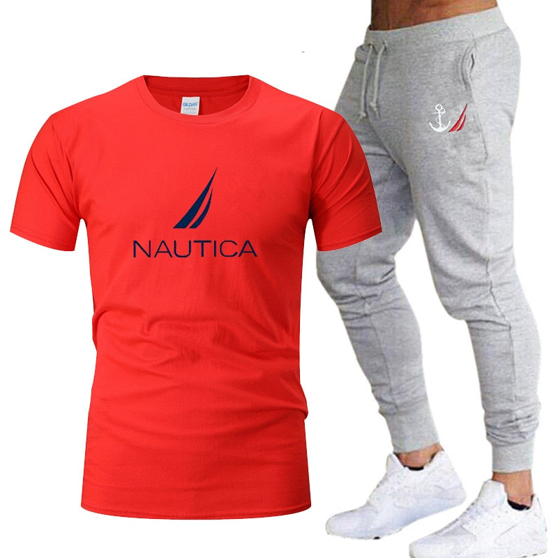 Brands Mens Nautica Fashion T-Shirts and Pant Sets Summer ActivewearJogging Pants Streetwear Harajuku Casual Tops men's clothing