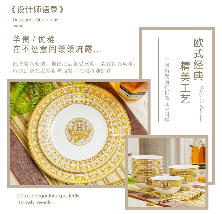 Free combination of high-end bone china single bowl dish Jingdezhen European luxury gilt edged tableware set