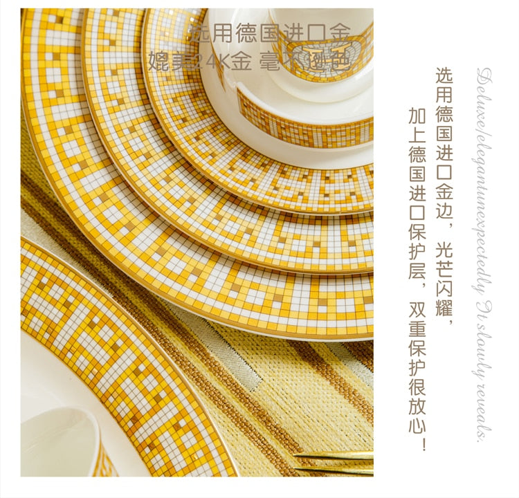 Free combination of high-end bone china single bowl dish Jingdezhen European luxury gilt edged tableware set