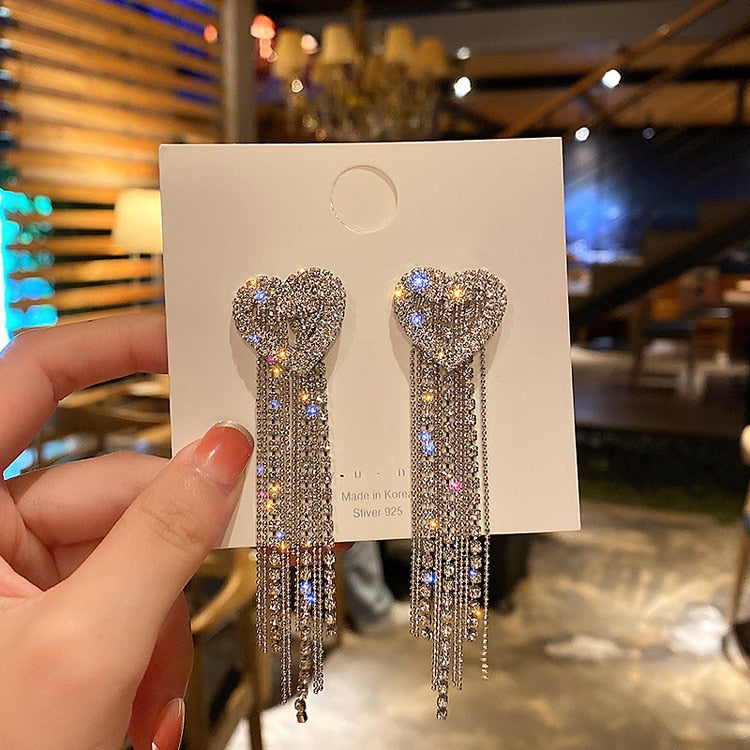 Fashion Statement Earring Long Full Rhinestone Big Earrings For Women Euorpe Evening Party Crystal Tassel Earings Wholesale