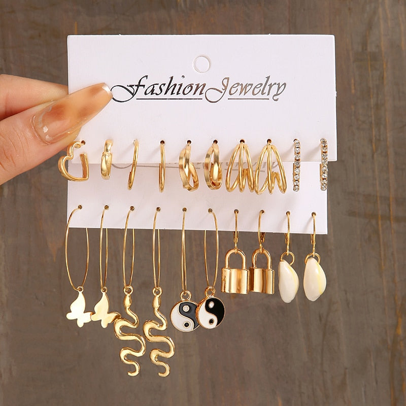 17KM Pearl Leopard Print Dangle Earrings Set Acrylic Gold Color Hoop Earrings for Women Butterfly Twist Earrings Trendy Jewelry