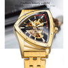 Winner Golden Stainless Steel Watch Steampunk Swiss Design Mens Triangle Skeleton Transparent Automatic Mechanical Male Watches