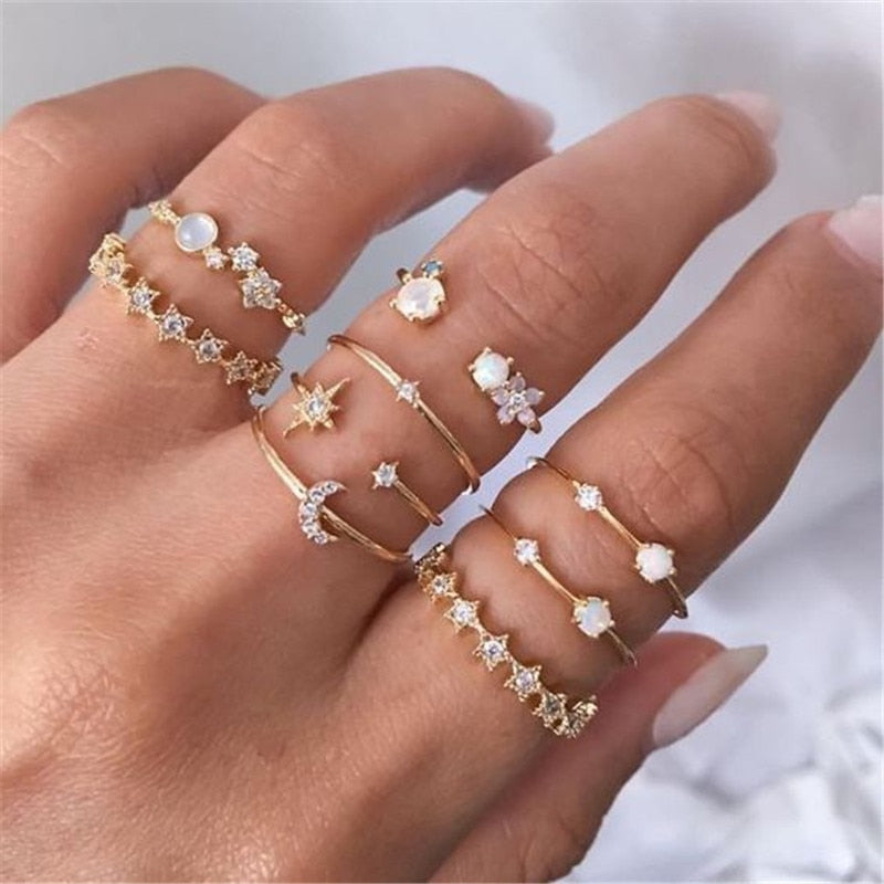 Boho Gold 22pcs Heart Rings Set For Women Vintage Geometric Cross Pearl Butterfly Finger Rings Women's 2022 Trendy Jewelry Gift