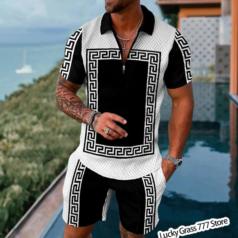 Summer Polo Shirts Shorts Set Men Luxury Brand Male Clothing Short-Sleeved Tracksuit Streetwear Casual Social T Shirt Lapel Suit