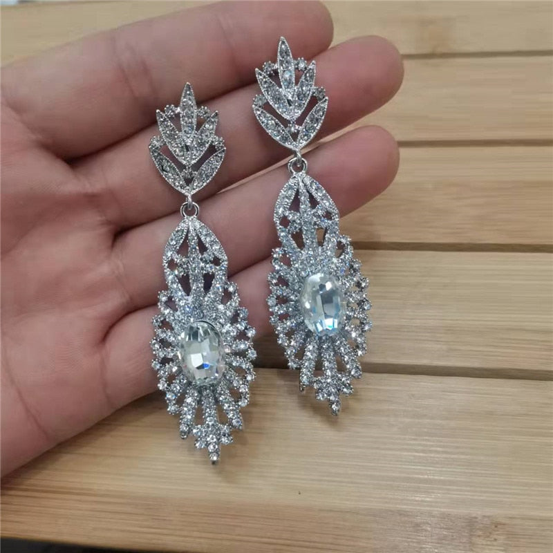 Fashion Statement Earring Long Full Rhinestone Big Earrings For Women Euorpe Evening Party Crystal Tassel Earings Wholesale