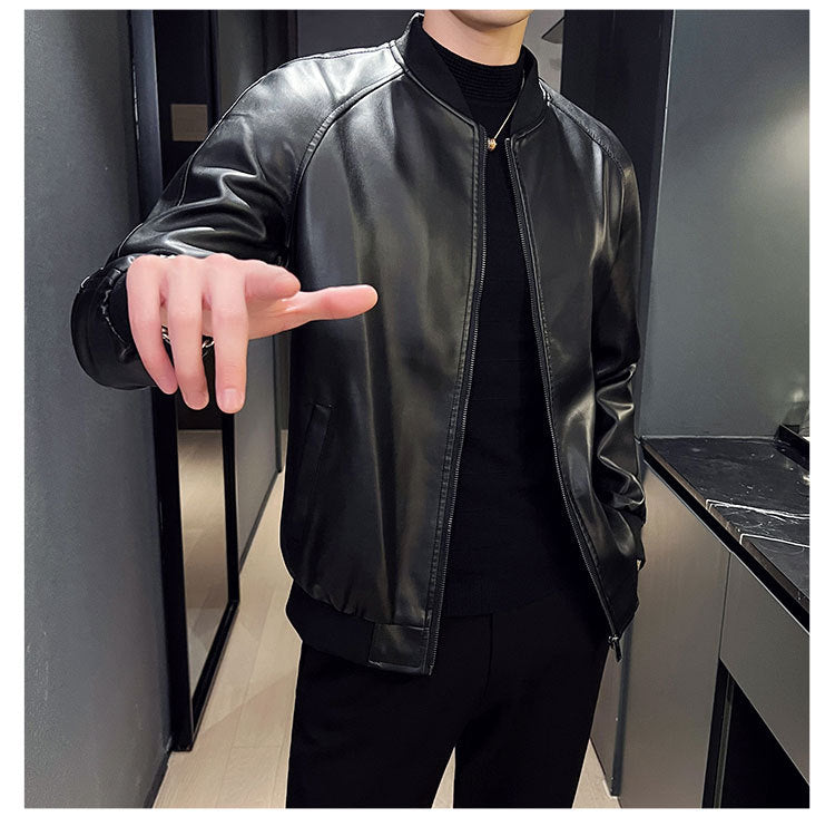 Men Leather Suit Jackets Men Slim Fit Fashion Leather Streetwear Casual Jackets Male Outerwear Coats