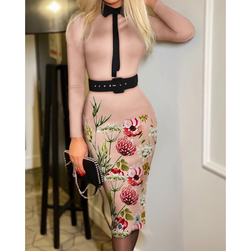 Popular Fashion Women's Print Dress Women With Belt