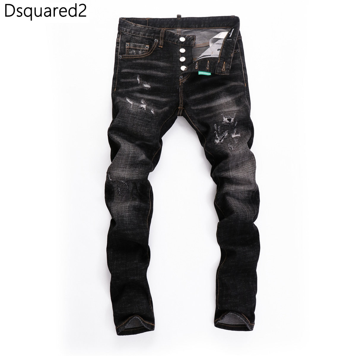 Dsquared2 jeans original quality dsq2 brand mens jeans Men straight denim trousers zipper Slim blue hole elastic jeans men