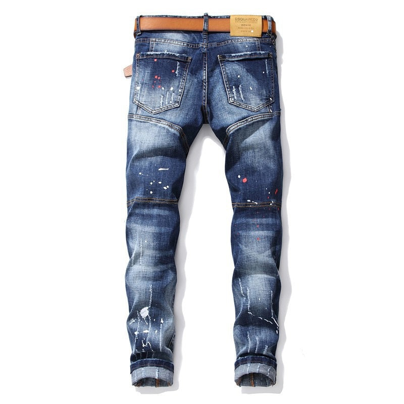 Men Skinny Ripped Denim Jeans Luxury Brand Dsq2 Street Wear Long Jeans Holes High Quality Male Stretch Fit Casual Denim Trousers