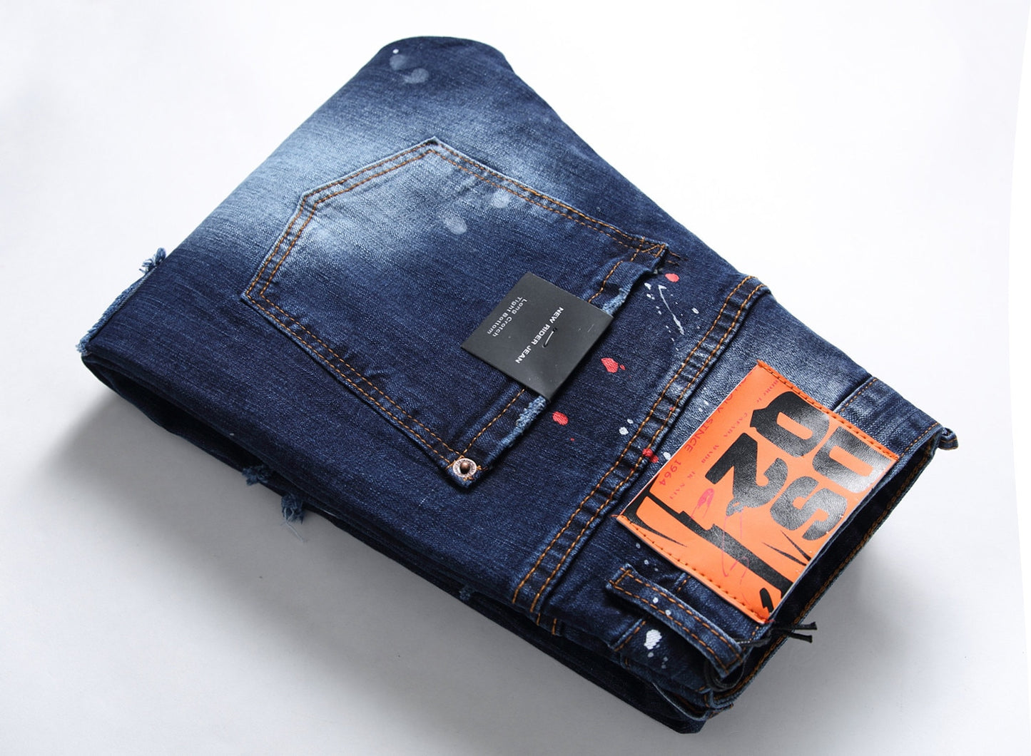 High Quality Fashion Stitching Jeans Slim Cotton Zipper Mid-Waist Casual Hip Hop Motorcycle Street Style Dtretch Pants