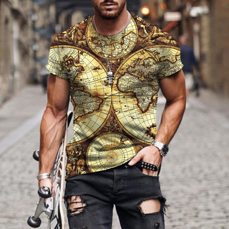 Summer New Men's Fashion T-shirt Stone Clock Like Harajuku 3D Printing Casual Sports T-shirt Round Neck Retro Short-sleeved Top