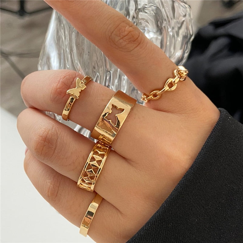 Boho Gold 22pcs Heart Rings Set For Women Vintage Geometric Cross Pearl Butterfly Finger Rings Women's 2022 Trendy Jewelry Gift