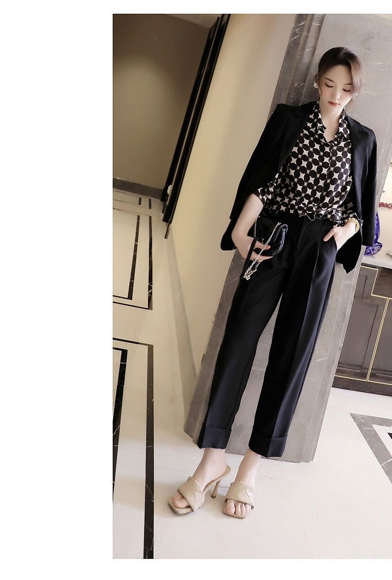 Office Lady Elegant Geometric Print Button Chiffon Shirt Spring Autumn 2022 Polo-Neck Long Sleeve Loose Blouse Women's Clothing