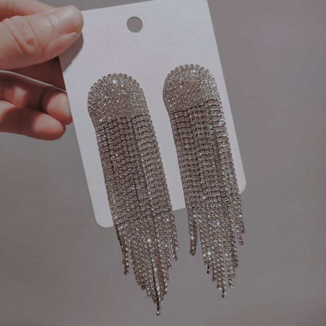 Fashion Statement Earring Long Full Rhinestone Big Earrings For Women Euorpe Evening Party Crystal Tassel Earings Wholesale