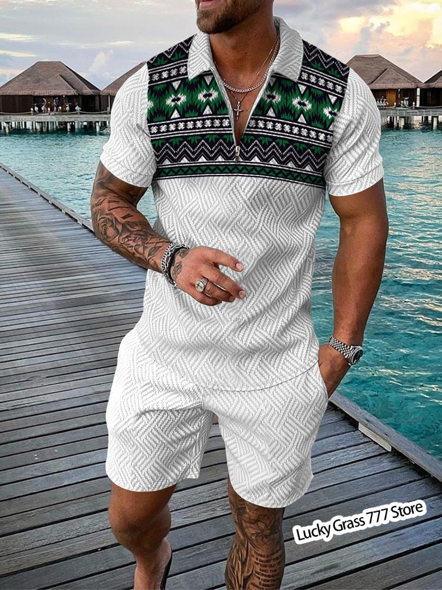 Summer Polo Shirts Shorts Set Men Luxury Brand Male Clothing Short-Sleeved Tracksuit Streetwear Casual Social T Shirt Lapel Suit