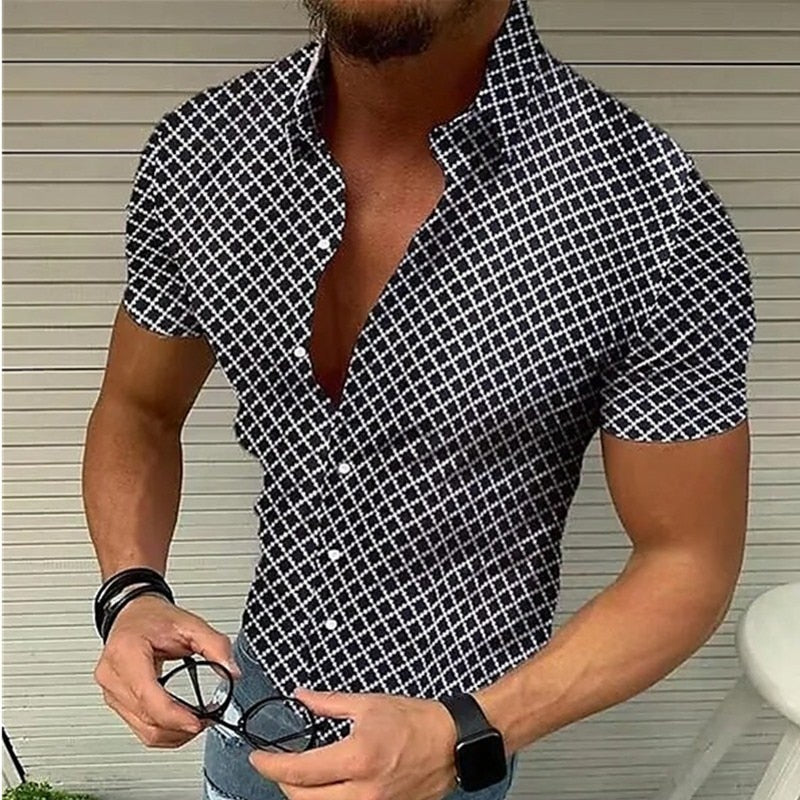 2022 Summer New Mens Vintage Plaid Shirt Fashion Casual Luxury Shirt Short Sleeve Hawaii Shirts For Men Blusas Camisa Masculina